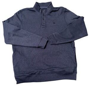Travis Mathew Mens XXL Blue Pullover Sweater Quarter Zip Mock Neck Heathered
